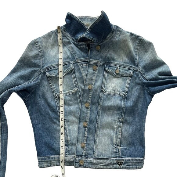 Guess Denim Trucker Jacket Faded Blue Light Wash Size L Women's Large - Picture 11 of 16